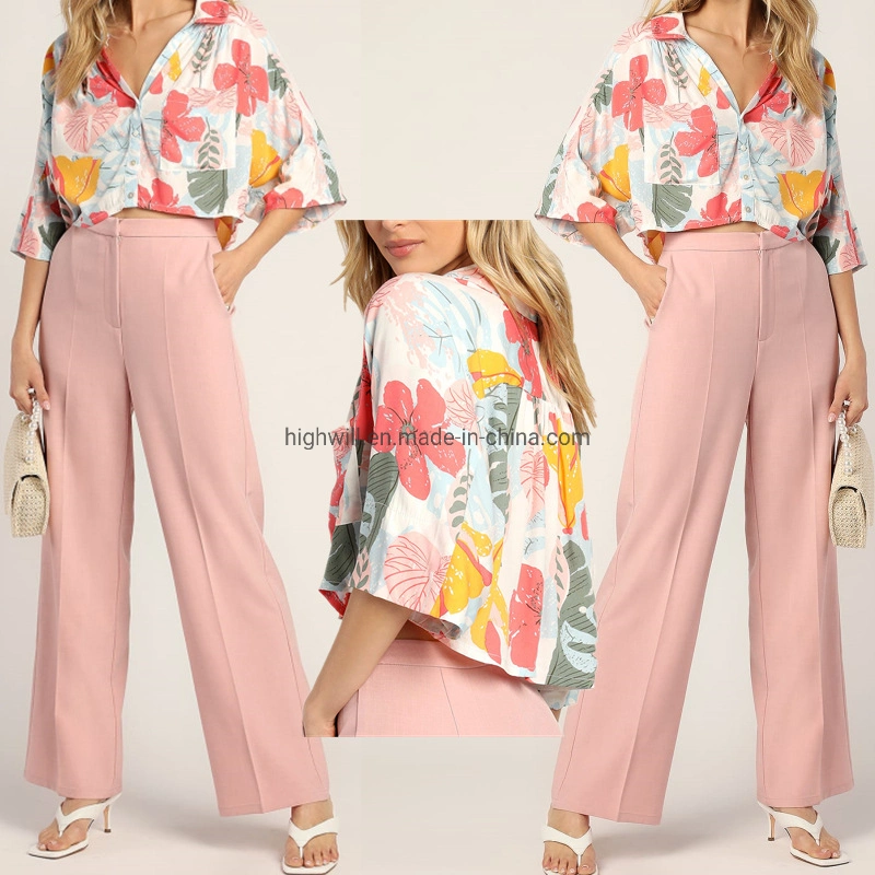 Pajamas Pyjamas Woven Home Textile Clothing Clothes Sleepwear Top and Pant Set for Ladies Spring Summer Wholesale