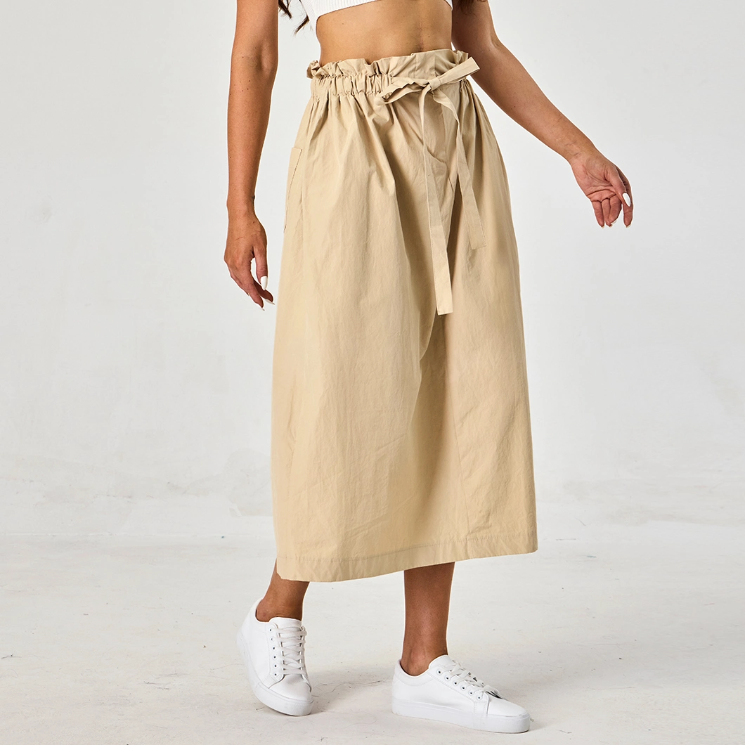 Wholesale Waistband Elastic High Waist Woven Solid Color Women Casual Skirts