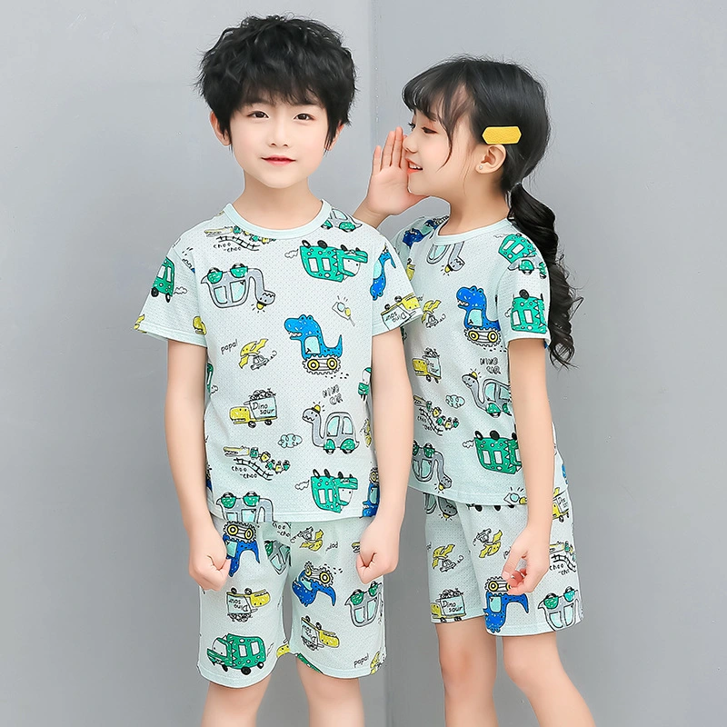 New Style Summer Girl Boy Nightwear Cartoon Printing Pajamas Shirt and Shorts 2PCS Fashionable Sweet Cotton Children Homewear Wholesale Kids Sleepwear