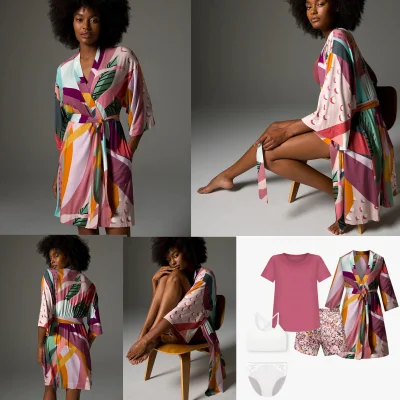 Fábrica China OEM de alta qualidade novo design venda quente mulheres senhoras pijamas de seda conjuntos quimono curto robe pijamas